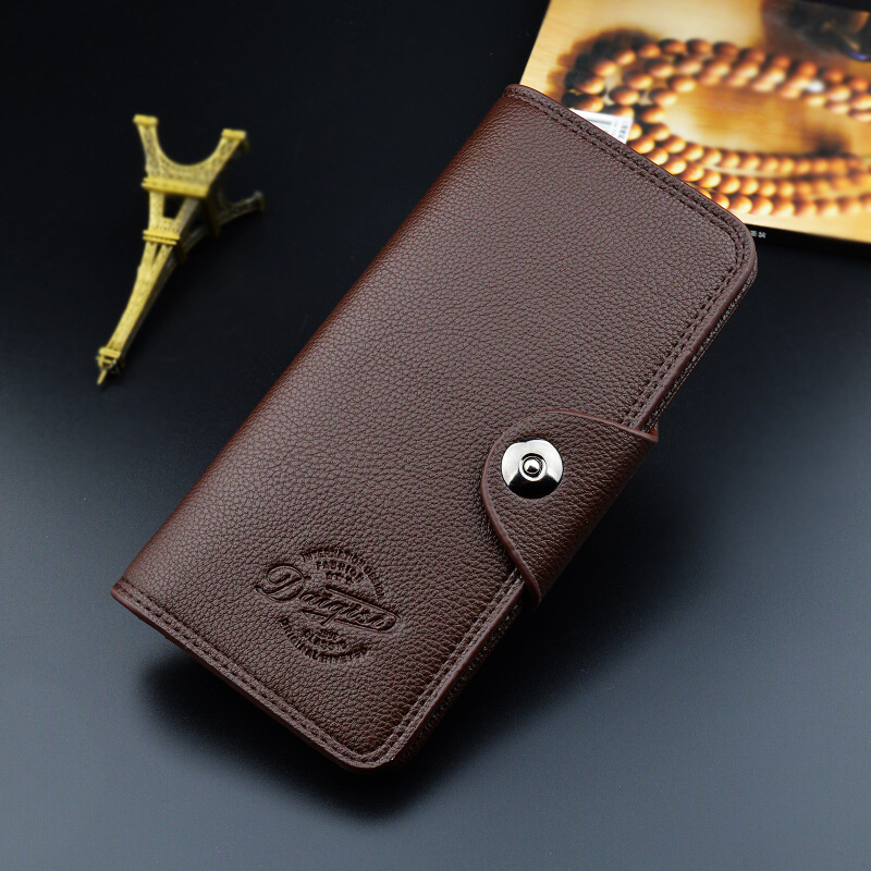 New Men's Wallet Long Style Money Clip For Young Men Fashionable Buckle Multi-card Slot Lychee Pattern Leather Wallet Designer Bag Card Luxury Ba