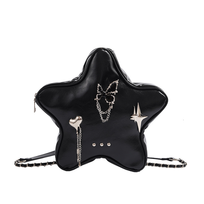 Five-Pointed Star Metal Butterfly Heart Pendant Black Chain Backpack ddmymoon