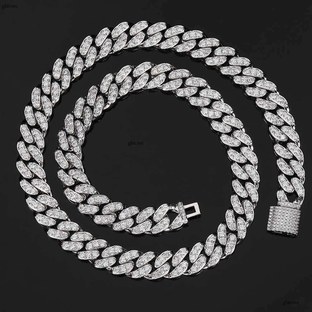 12mm Flip Clasp Single Row Moissanite chain Cuban Chain Trendy Versatile Men's Necklace Hip Hop Accessories