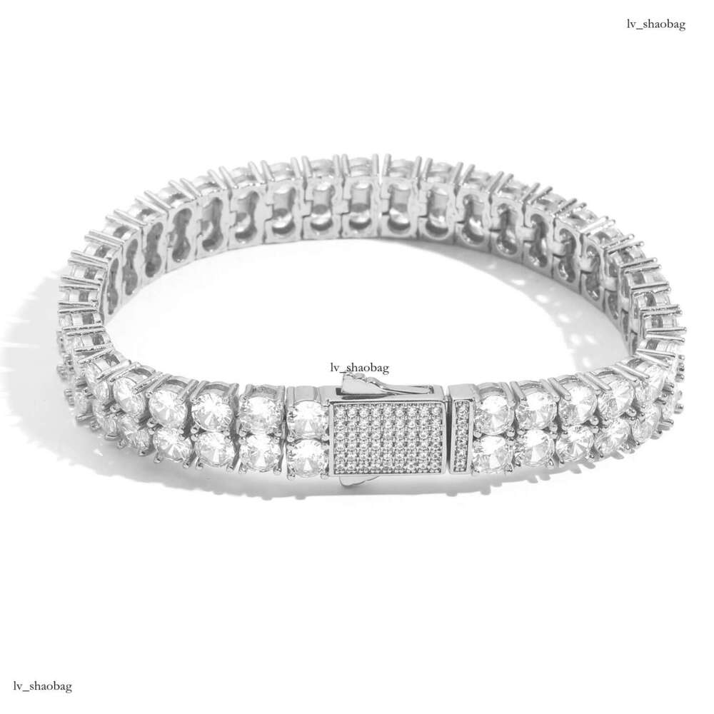 Ins Trend for Men 5mm Double Row Full Dia Zircon Bracelet Hip-Hop Spring Clasp Collarbone Men's Tennis Chain