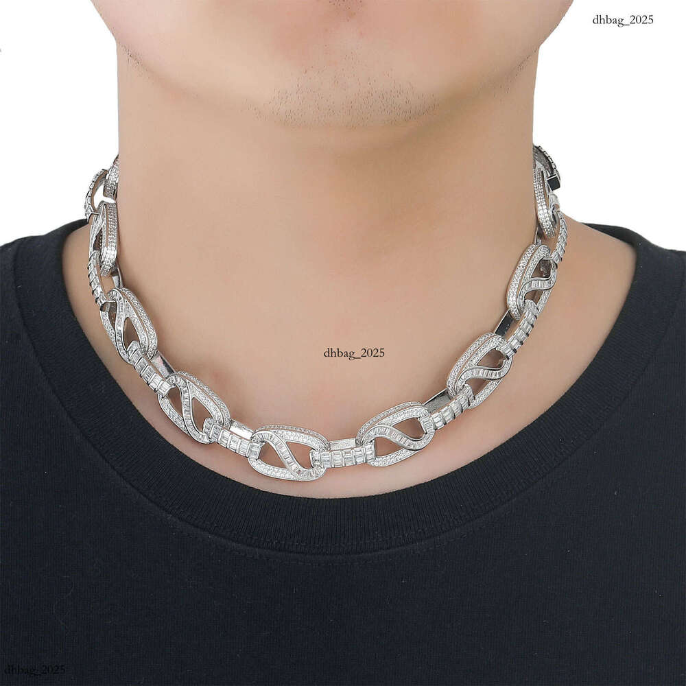 New Hip-Hop 15MMT Square Mixed Moissanite chain Chain Trendy Brand Personality Full Dia Men's Necklace Jewelry