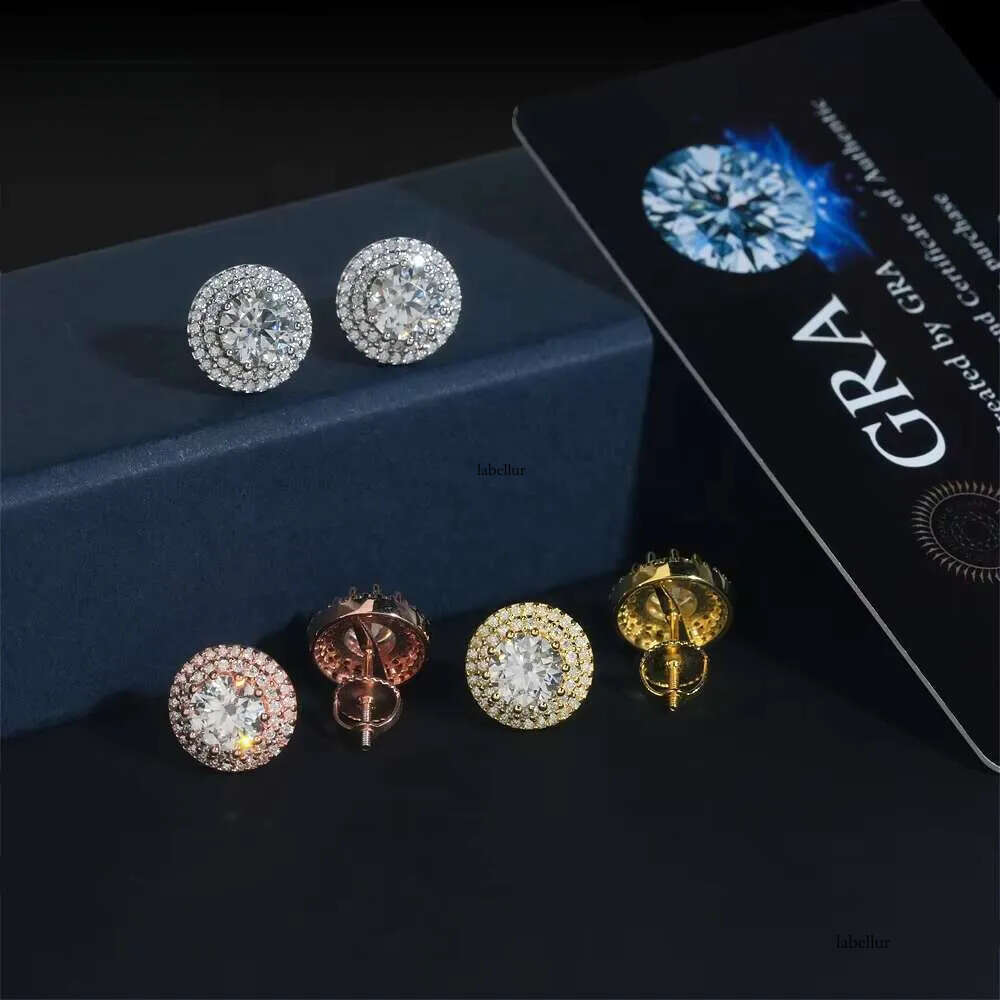 Hip Hop Jewelry Iced Out Screw Back Sterling Sier Stud VVS Moissanite Dia Earrings