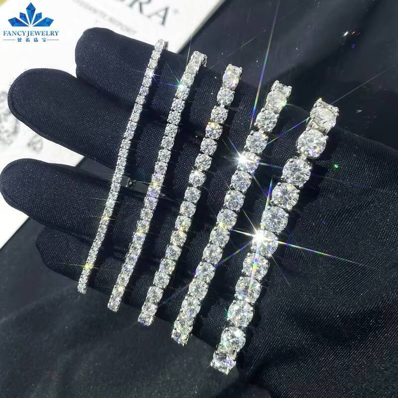 2025In Stock Hip Hop 925 Silver 2mm 3mm 4mm 5mm 6.5mm Moissanite Tennis Bracelet Pass Diamond Test Iced Out Moissanite Jewelry
