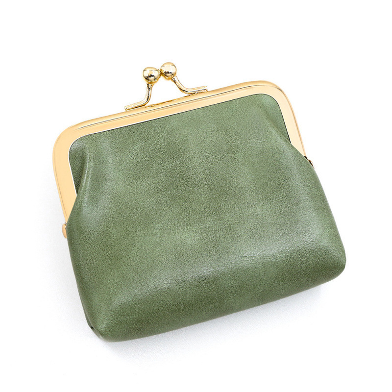 Vintage Oil Leather Iron Clip Exquisite Coin Purse Large Capacity Lipstick Bag Luxury Bag Candy Color Mini Clutch Coin Bag Earphone Bag