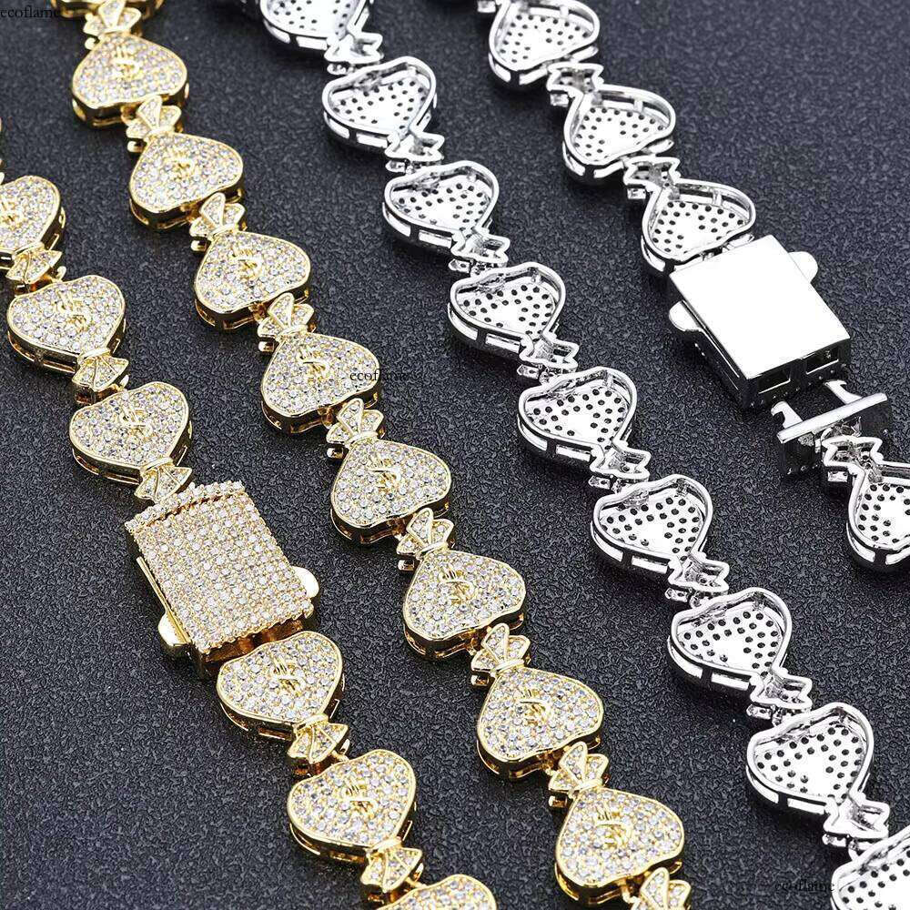 NUOYA Women's Dia Sier Gold Color Micro Pave Shiny Zircon Iced Jewelry Money Bag Link Chain Bracelet