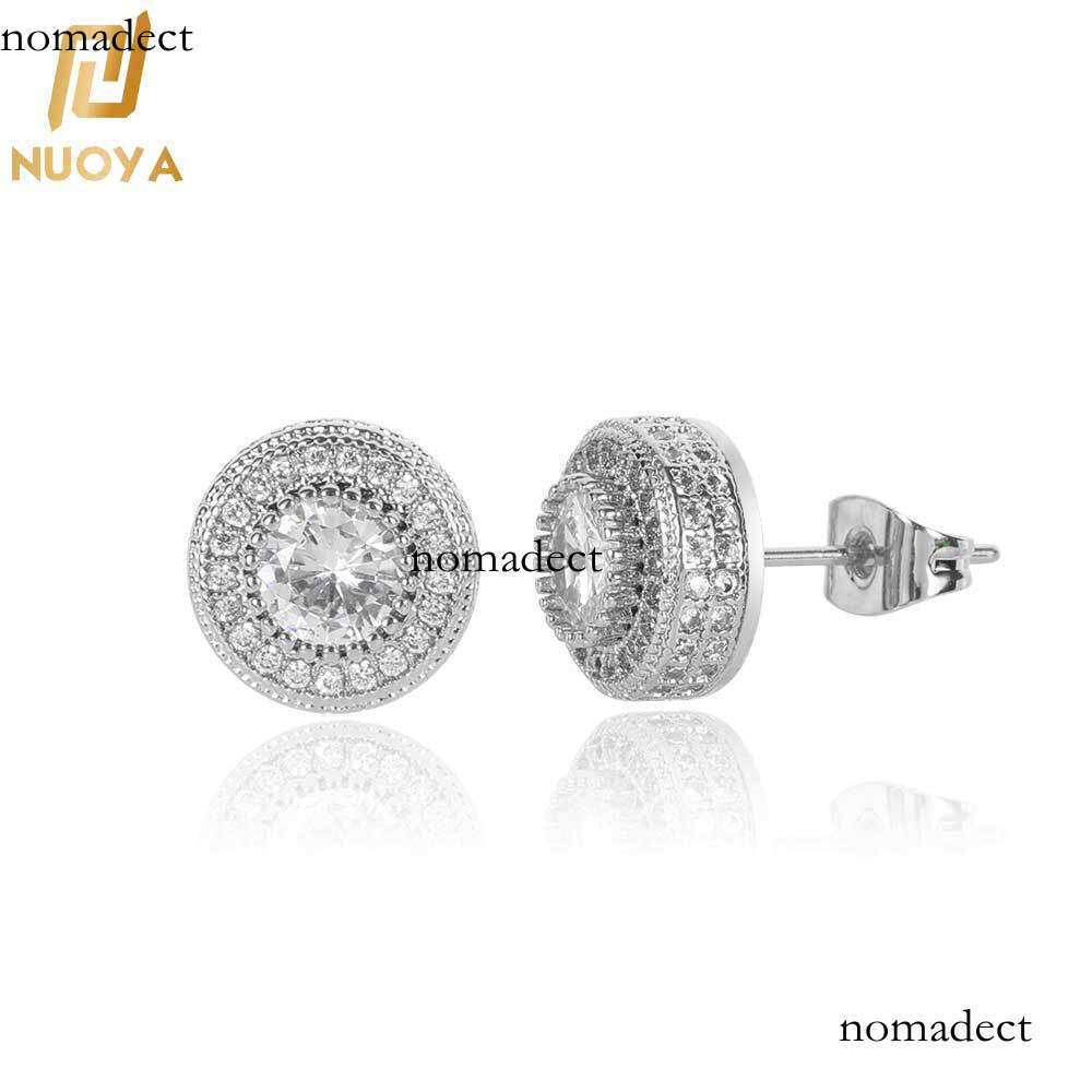 Jewelry Full Dia Round Stud Micro Inlaid Zircon Trendy Personality Hip Hop Men's Earrings