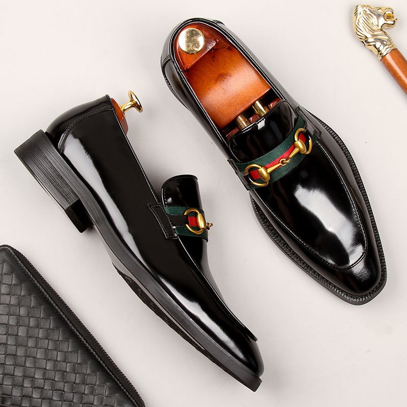 High-Quality British Style Black Patent Leather Men's Wedding Footwear