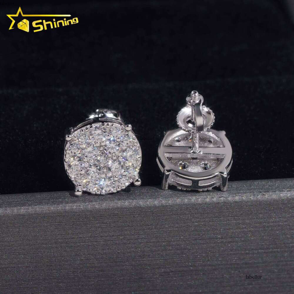 Men Style Stocks Pass Tester GRA Certified VVS Lab Dia Fully Iced Out Sier Jewelry Moissanite Stud Earrings