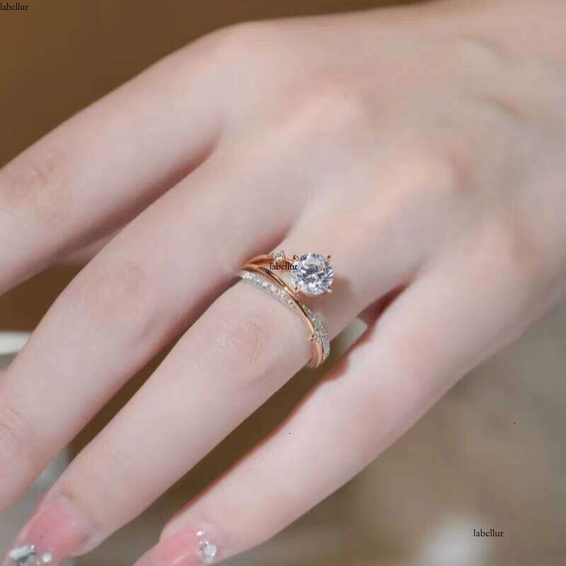 0.5 1ct VVS Ice Cut Dia Engagement Moissanite Rings Star&Moon S Sier for Women Wedding Jewelry