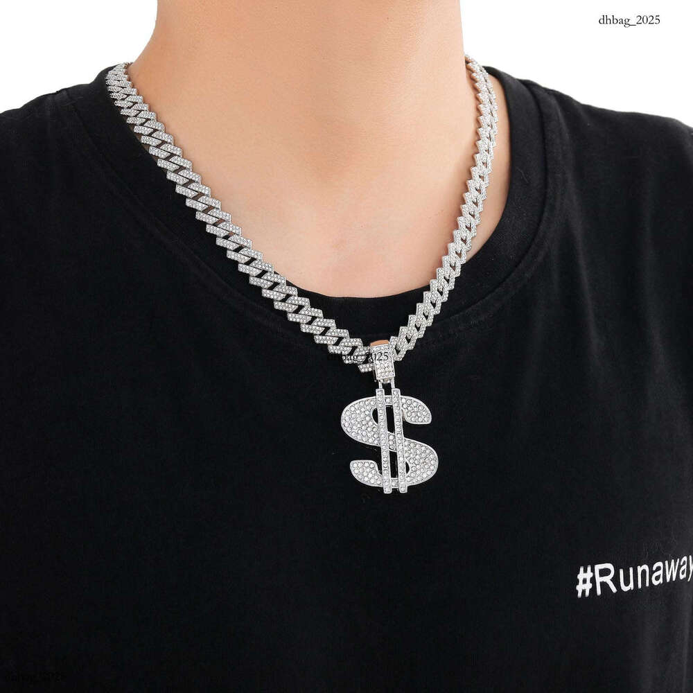 Necklace Hip Hop Dollar Sign Pendant Full Dia Rhombus Cuban Chain Men's Unique Trendy Accessories