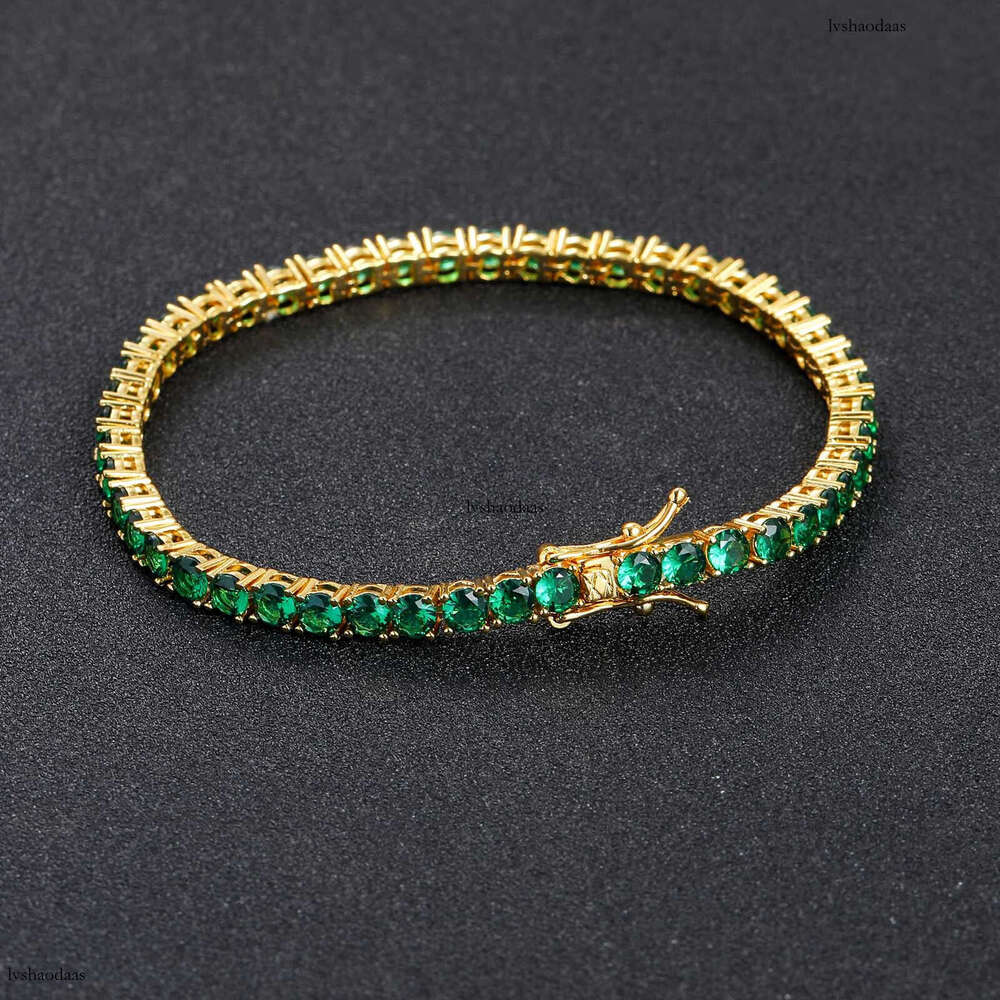 4mm Green Zircon Simple Personality Unisex Tennis Chain Hip Hop Bracelet