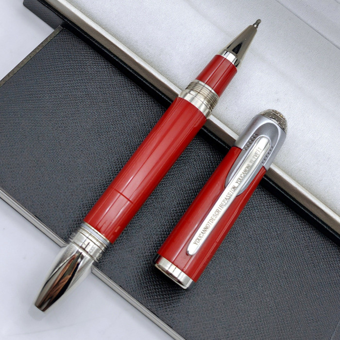 wholesale Special Collection Enzo Fer-i Famous Figure Rollerball Ballpoint Red Resin And Hollow-Carved Top Office Writing Fountain Pens With Serial Number
