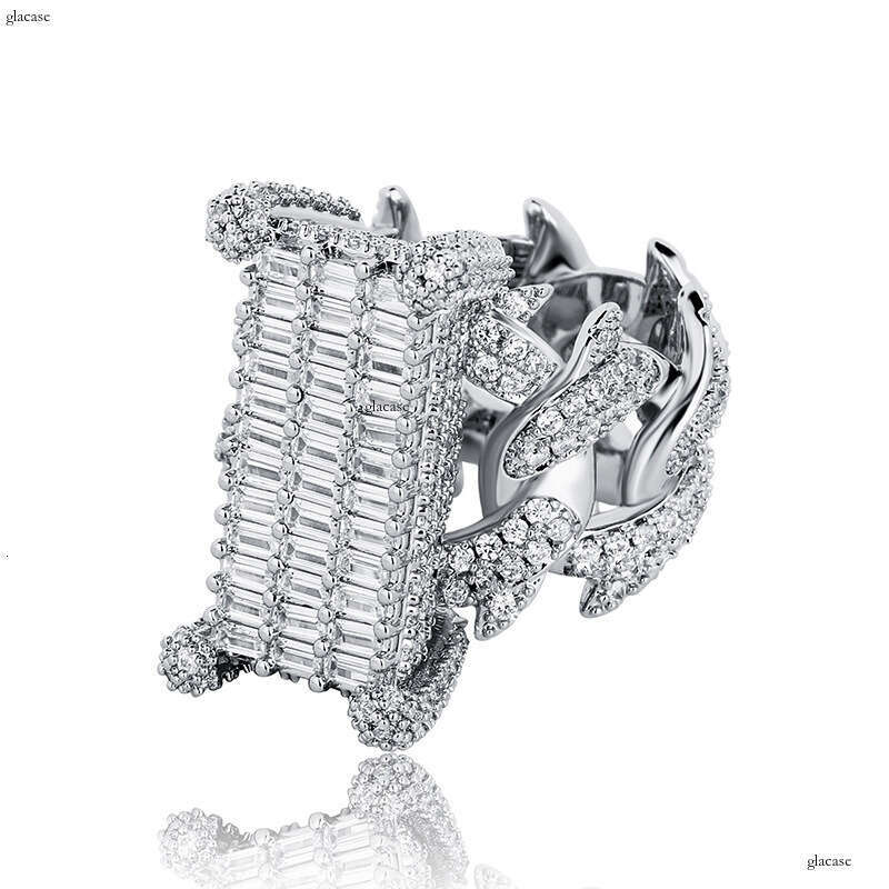 New Rectangular Cuban Full Zircon Hip-Hop Men's Trendy Jewelry Ring
