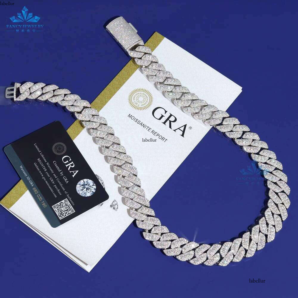 Hip Hop Iced Sier Classic 18Mm 3-Row Silica Cuban Chain Boutique Jewelry Necklace