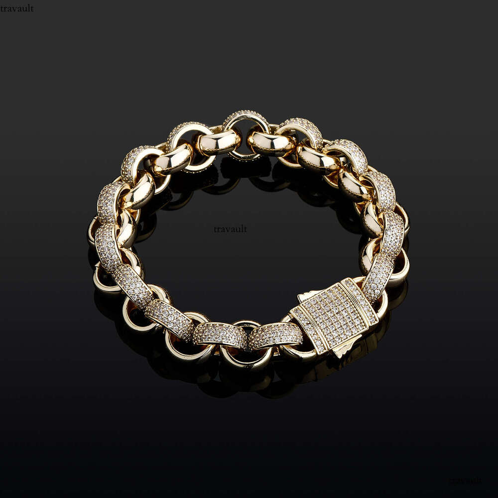 Full Zircon Splicing Smooth Circle Spring Buckle Hip-Hop Bracelet Unisex Personality Jewelry Accessories