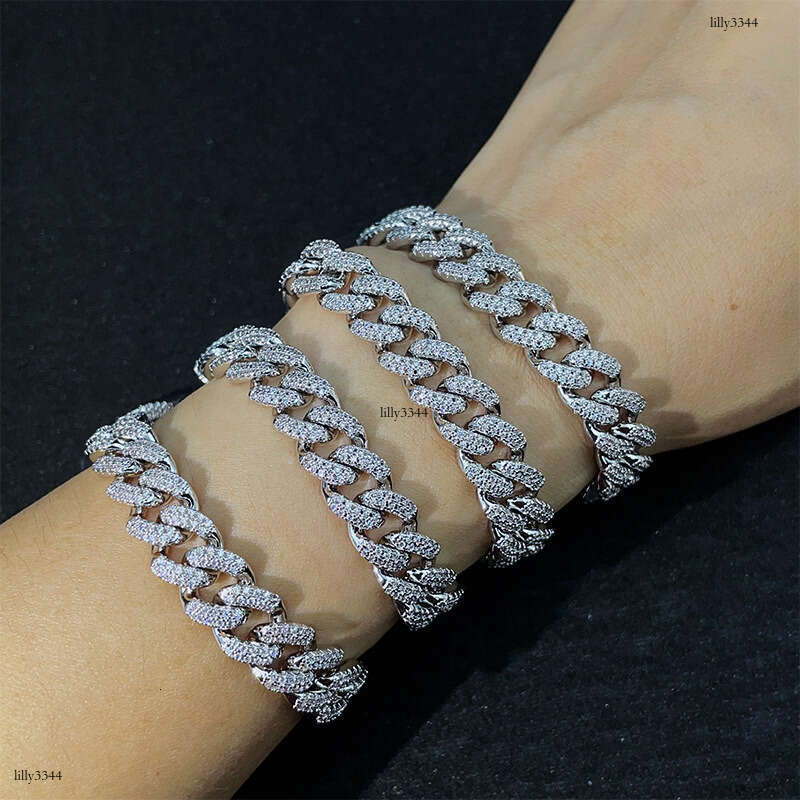 Wuzhou Straight 10mm Sterling Silver Inlaid Moissanite chain Cuban Chain Hip Hop Trendy Brand Unisex Accessories Bracelet Necklace
