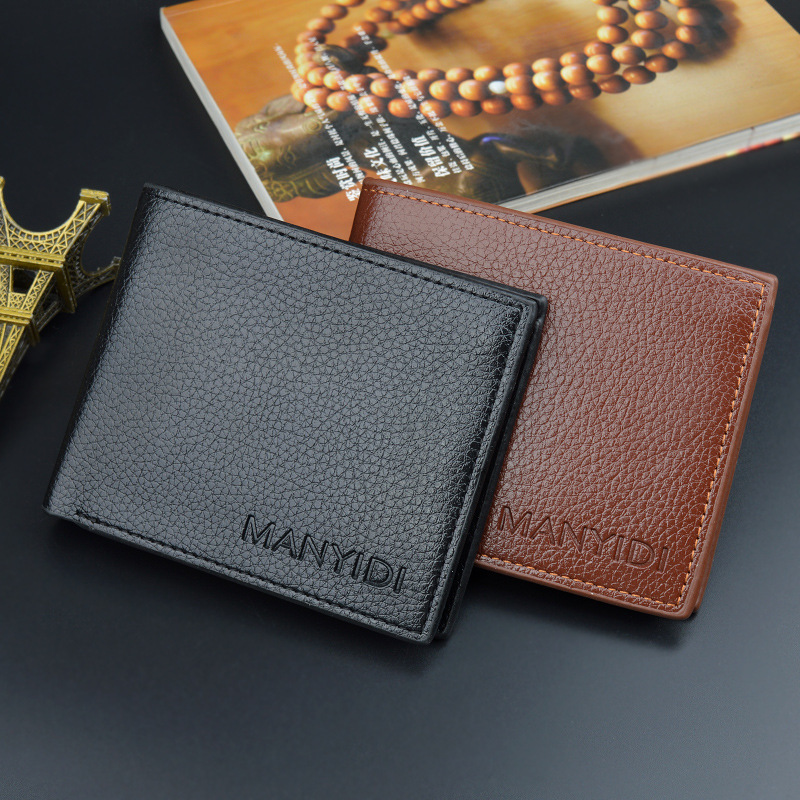 New Designer Bag Wallet Short Men's Driver's License Thin Wallet Off Horizontal Luxury Bag Business Casual Lychee Pattern Retro Soft Leather