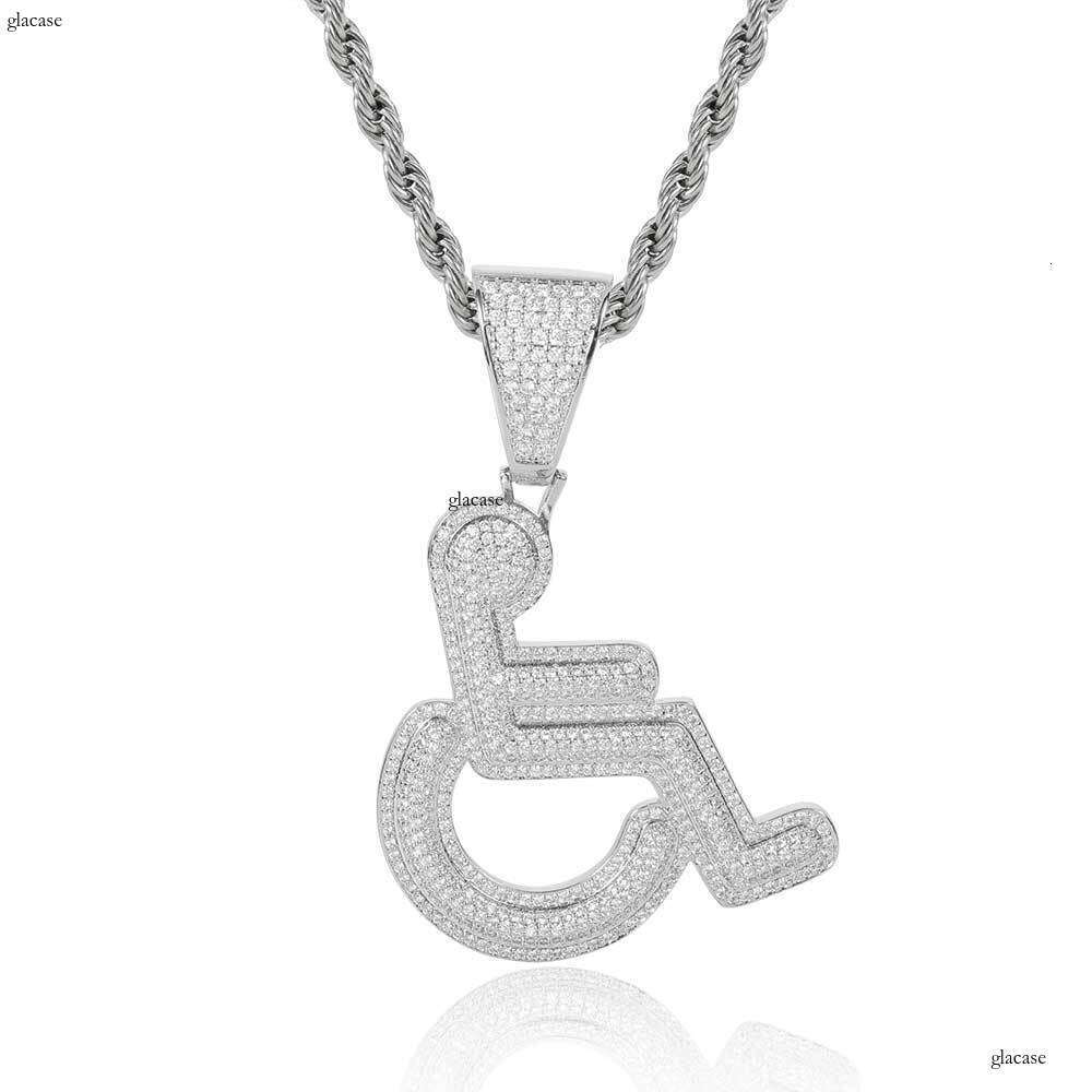 Hip Hop Men's Necklace with Disabled Symbol and Wheelchair, Personalized Creative Moissanite chain Pendant
