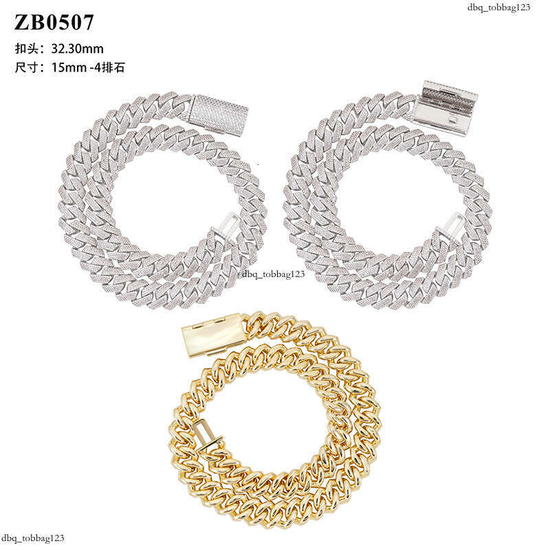 15mm Rhombus Sterling Silver Inlaid Moissanite chain Cuban Chain Hip Hop Men's Trendy Brand Bracelet Necklace
