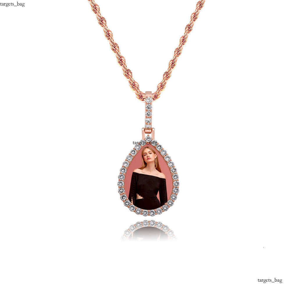 Full Dia Hip-Hop Water Drop Pendant Sterling Silver Moissanite chain Oval Memory Photo Frame Necklace Personalized DIY