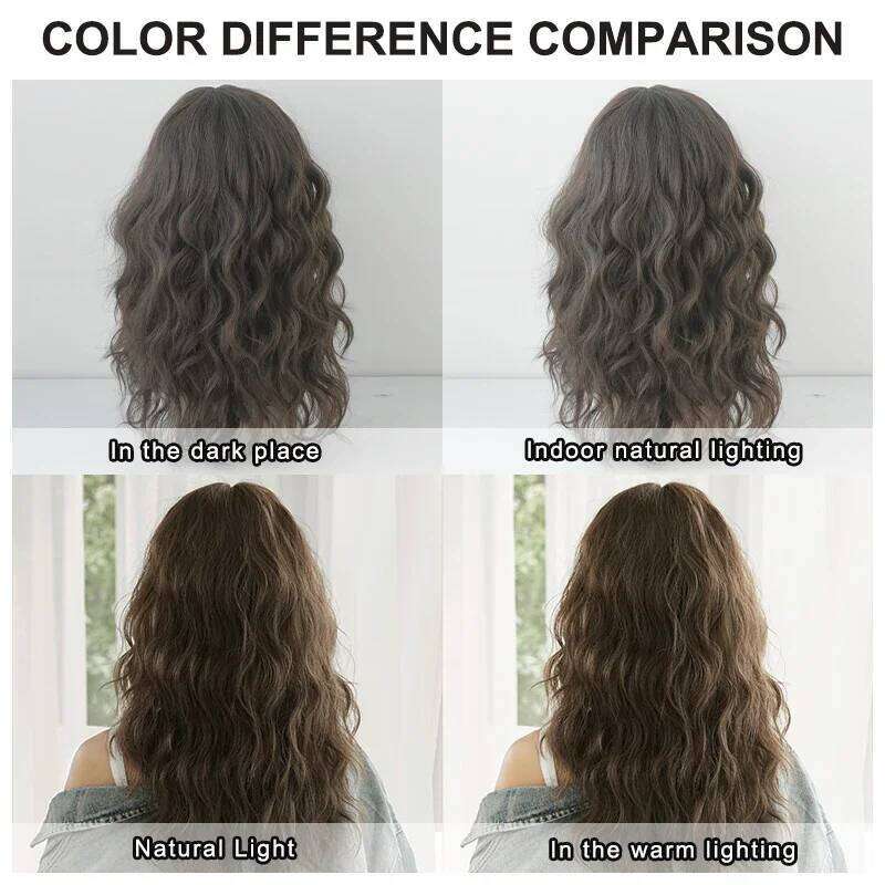 7JHH WIGS Synthetic Loose Curly Wave Cool Brown Wig for Women Daily Use Heat Resistant Layered Hair with Bangs Routine Wigs