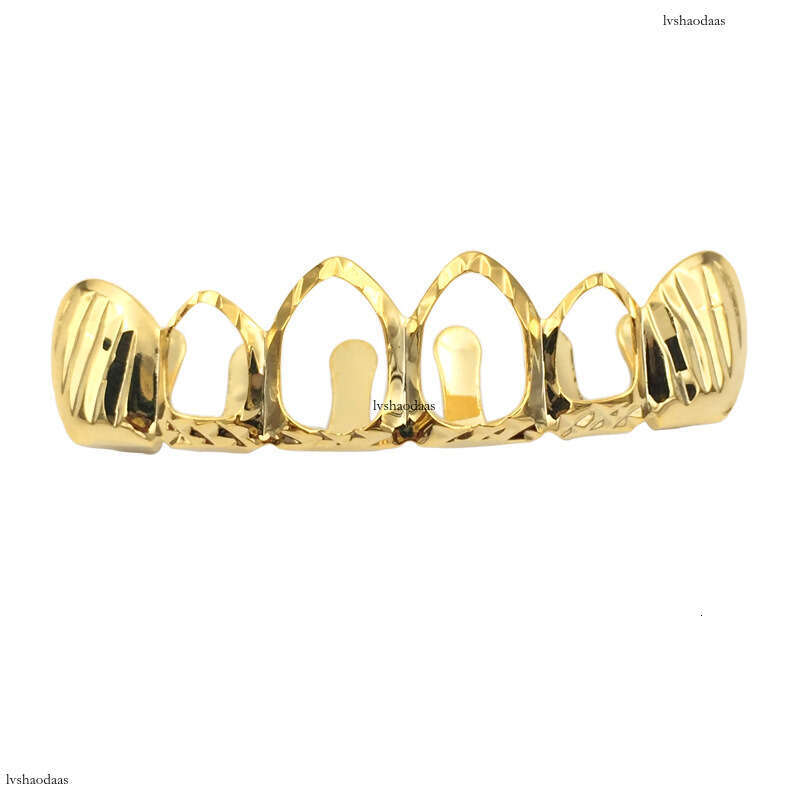 New HIPHOP Grillz Engraved Hollow Hip Hop Gold Teeth Set