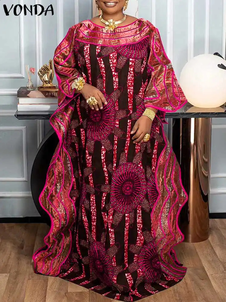Plus Size 5XL VONDA Bohemian Women Long Dress Summer Printed Ruffled Maxi Sundress Flare Sleeve Loose Casual Robe Party Vestidos 250809