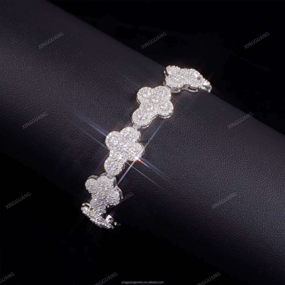 XingGuang Jewelry Pass Tester S Sterling Sier VVS Moissanite Bracelet Cross Design Dia Hip Hop Cuban Chain