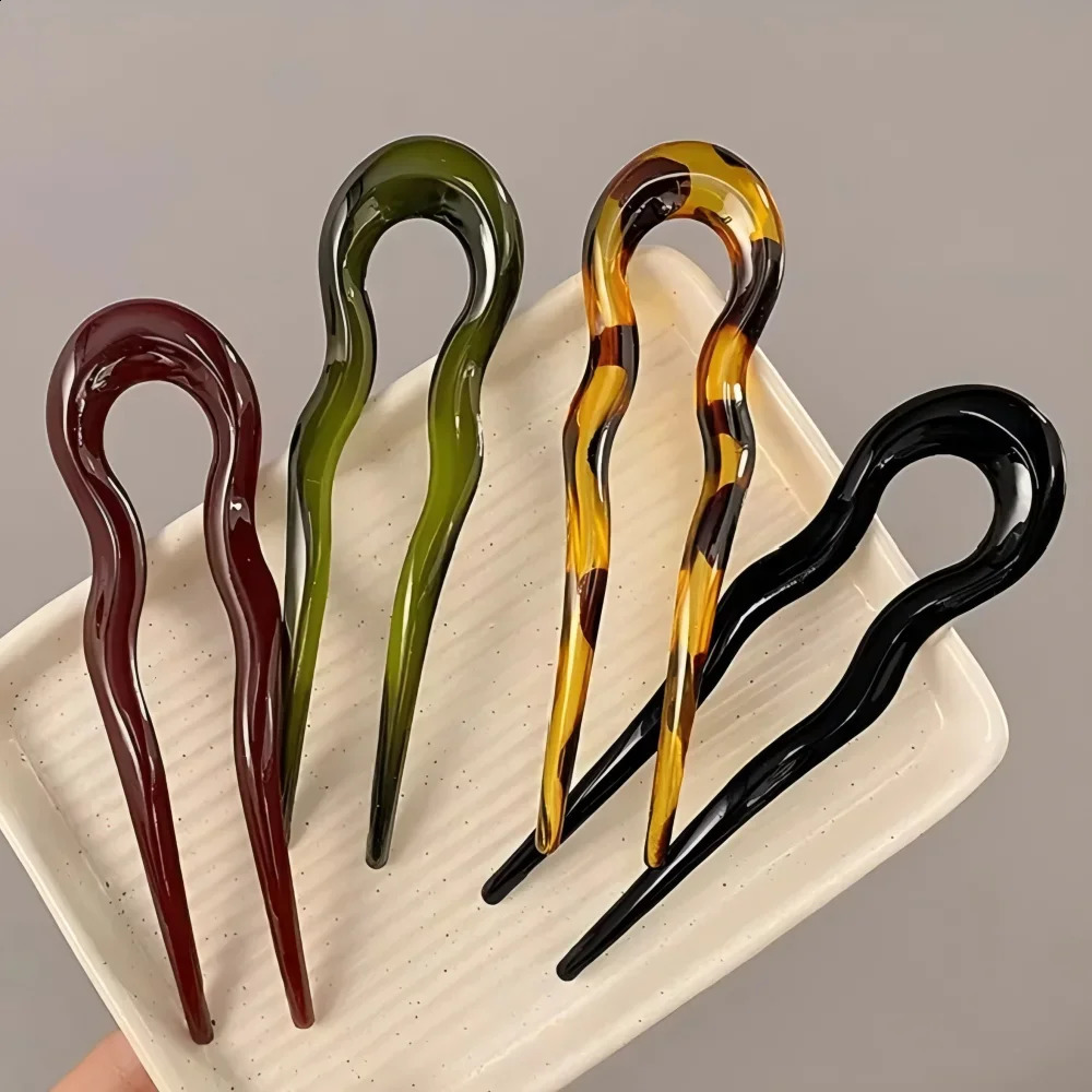 1/4PCS U-Shaped Updo 2 Prong Pins Fashion Tortoiseshell Acrylic Hair Sticks Headwear French Style Hair Accessories for Women 250807