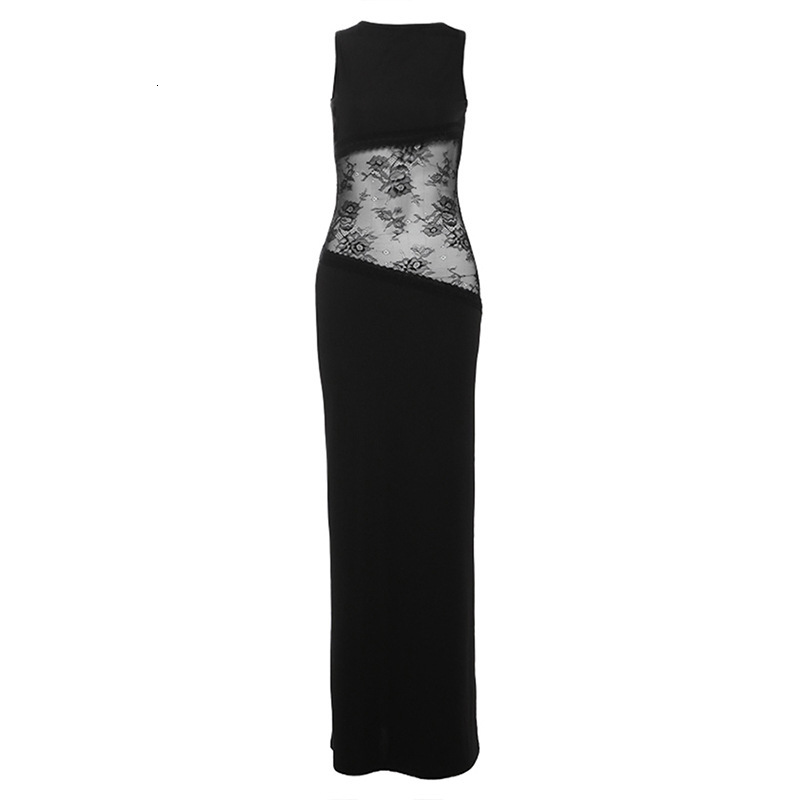 2025 Summer New Style Sexy Slim Fit Lace Patchwork Backless Long Dress Elegant French Dress