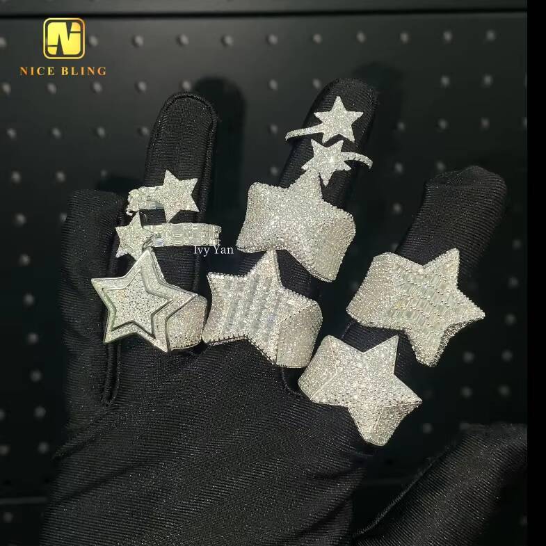 Pass Diamond Tester Iced Out 7 Designs Star Shape Hip Hop Rapper Jewelry Full With VVS Moissanite Diamond 925 Silver Men Ring
