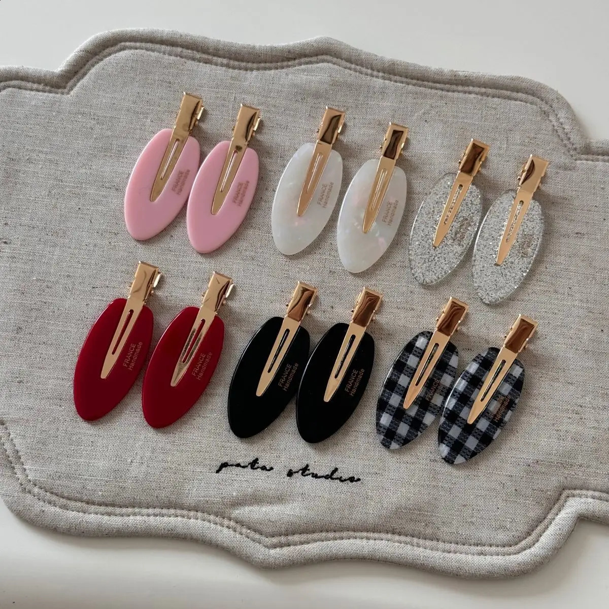 2pcs/bag Sweet Seamless Hair Clips Oval Plaid Letter Bangs Hairpin Women Girls Fashion Broken Hair Clip Edge Duckbill Style Clip 250807