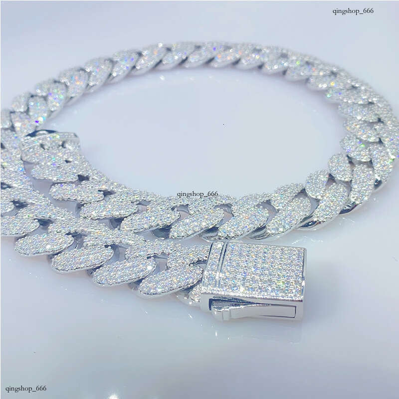 Hip-Hop Necklace 18mm Three-Row Full Moissanite chain Cuban Chain Versatile Trendy