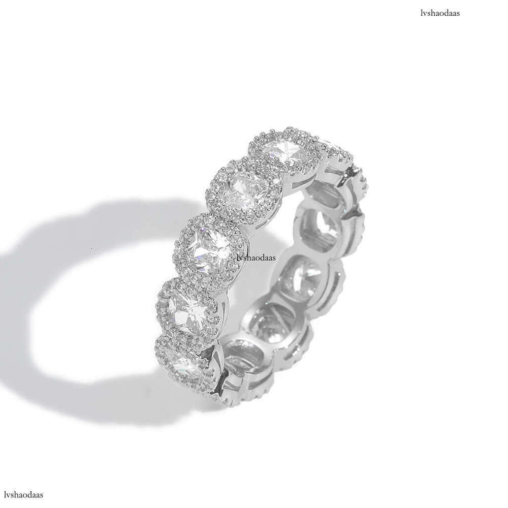 Meisa Jewelry Ice Sugar Plum Blossom Full Zircon Unisex Couple Real Gold Plated Hip Hop Ring