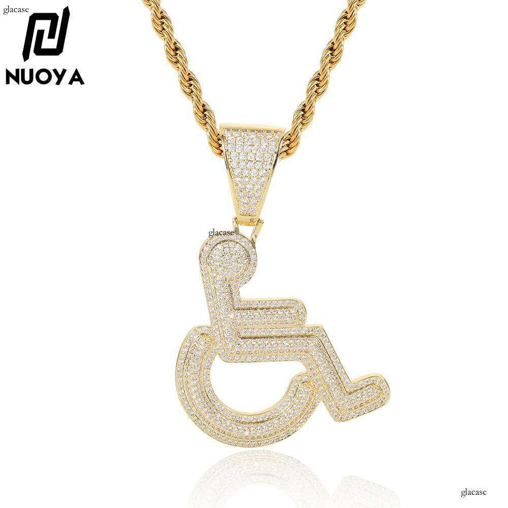 Hip Hop Men's Necklace with Disabled Symbol and Wheelchair, Personalized Creative Moissanite chain Pendant