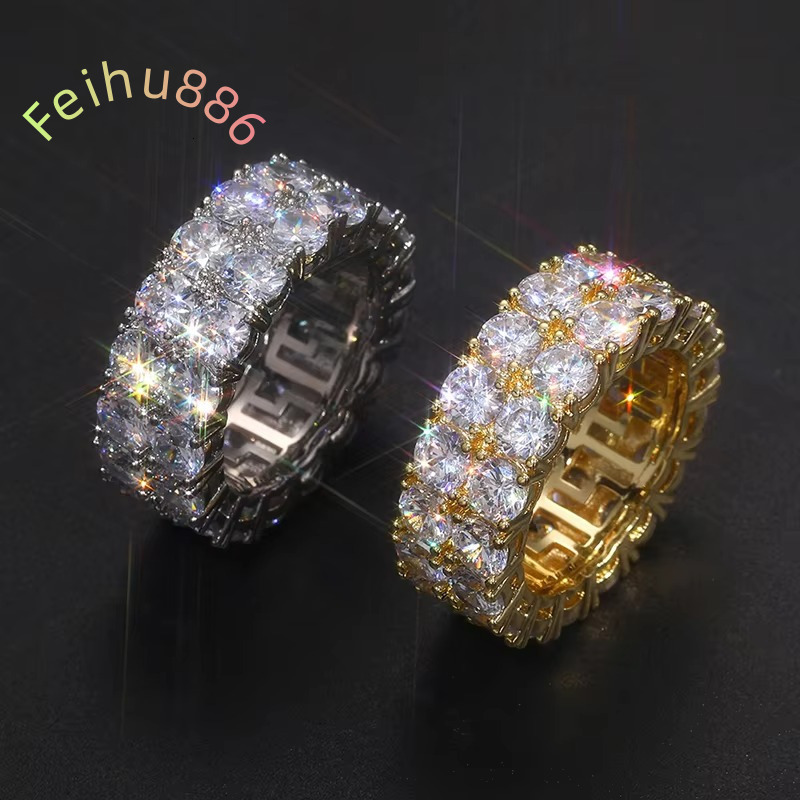 Rapper Rock Hip Hop High Quality Moissanite Luxury Iced Out Gold Plated Cuban Rings For Men