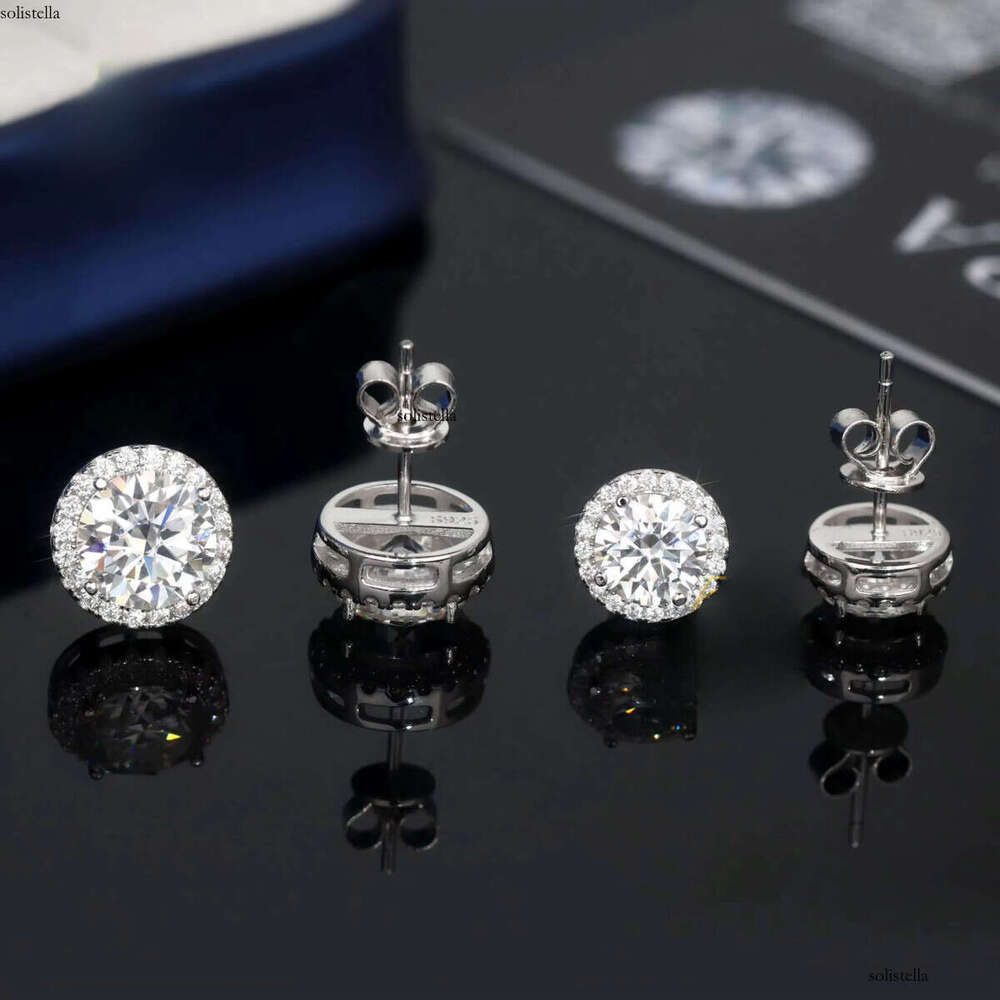 Wholesale Price Sier Moissanite Earrings for Women Brilliant D VVS with Dia Tester 6.5mm 8mm Halo Cut