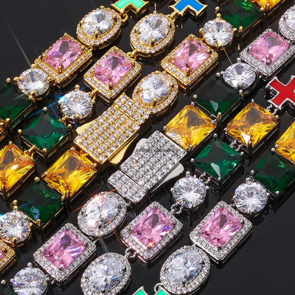 Hip Hop High Quality Cross Necklace Men 10mm Colorful Jewelry Chain Trendy Accessories