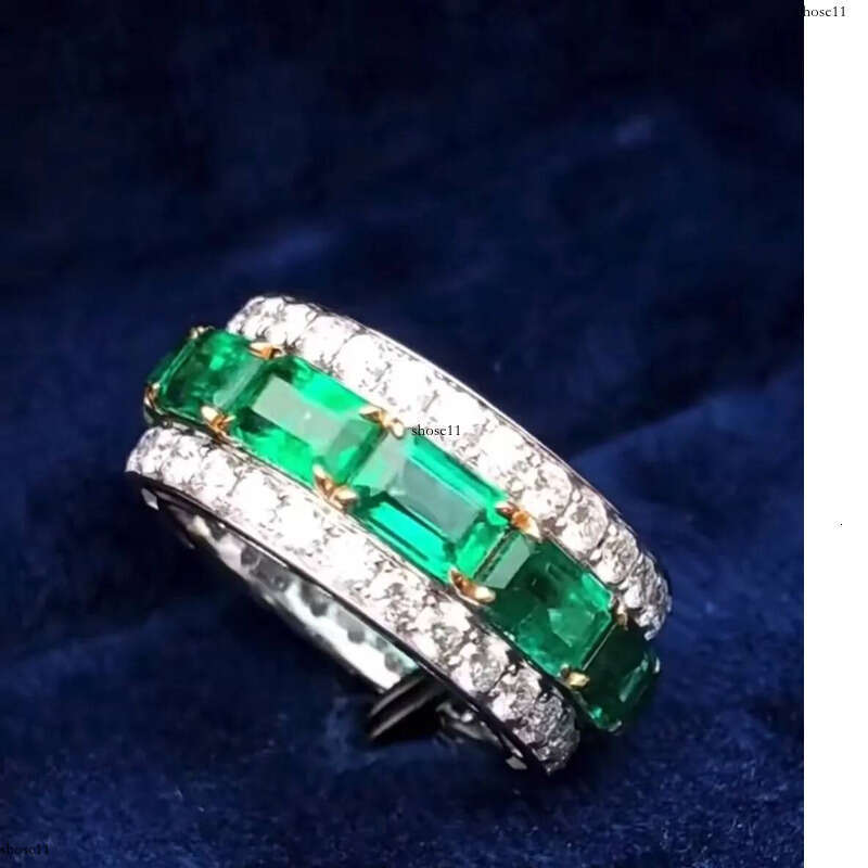 Rulalei Valuable Lovers Lab Emerald Dia Ring Sterling Sier Party Wedding Band Rings for Women Men Engagement Jewelry Gift