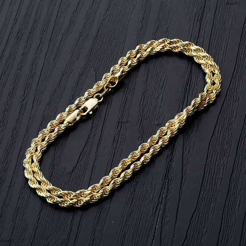 & White Gold Plated Sterling Sier Twist Necklace 3mm 18 22 Rope Chain Hip Hop Rapper Jewelry Gifts For Men and Women