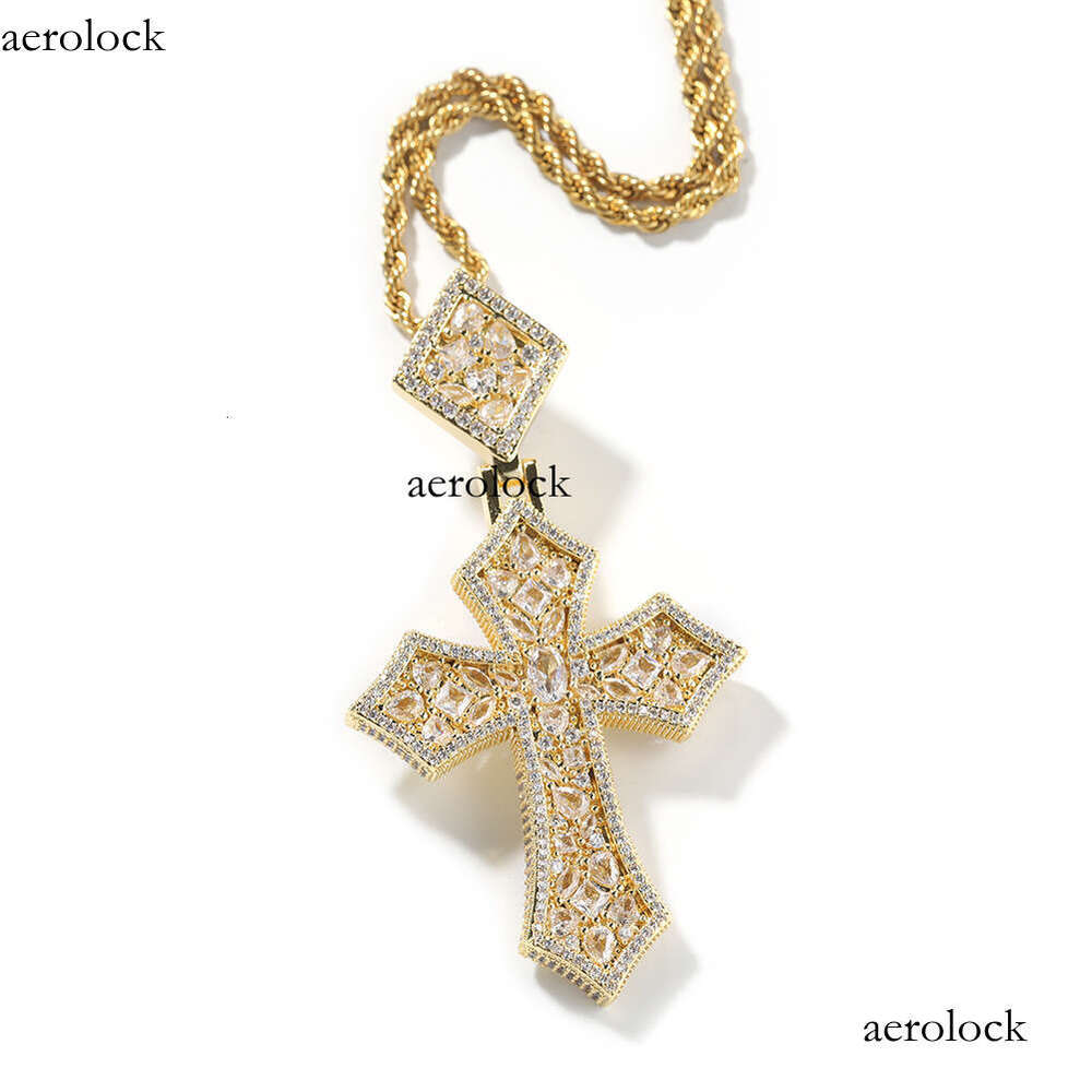 Hip Hop Creative Rhombus Buckle Oval Main Stone Cross Pendant Necklace Unisex Personality Jewelry Trend