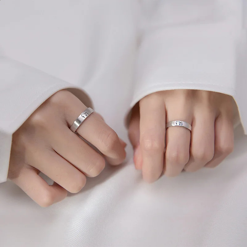 Kitten Couple Rings Cute Sliver Color Cat Open Ring for Women Men Adjustable Finger Rings Romantic Lovers Anniversary Jewelry 250805