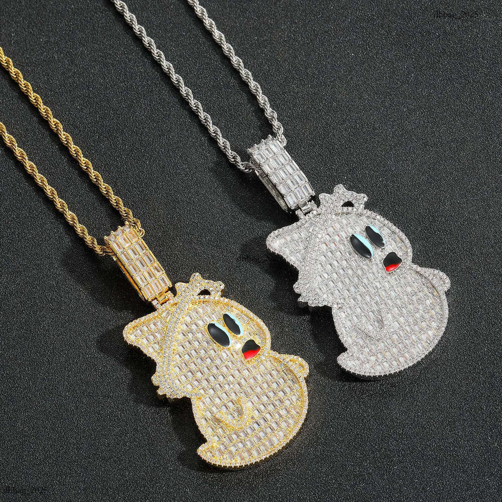 New Cartoon Ghost Pendant T Cubic Moissanite chain Personality Full Dia Men's Hip-Hop Necklace Niche Accessories