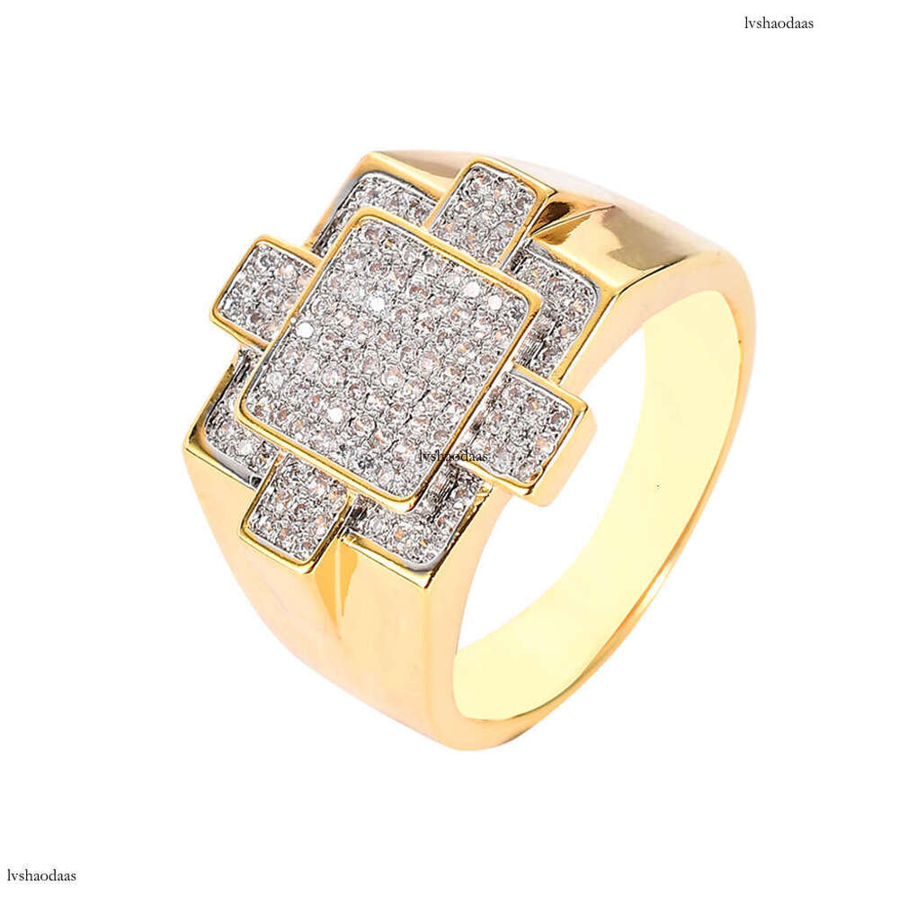 New Hip-Hop Men's AAA High-Grade Zircon Creative Geometric Bling CZ Ring