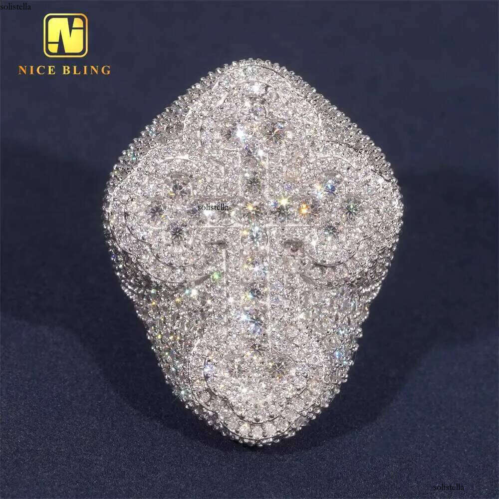 New Arrival Hip Hop Jewelry Fashion Sier Dia Men Iced Out Cross Moissanite Engagement Ring