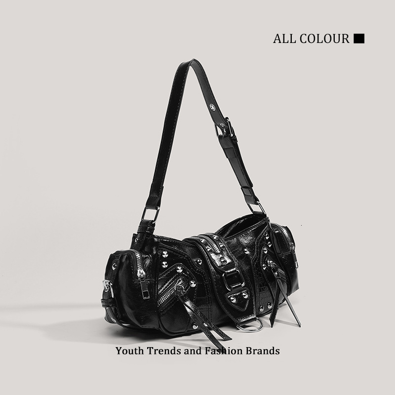 High-Value Hot Girl Motorcycle Oil Wax Leather Single Shoulder Crossbody Commuter Underarm Bag ddmymoon