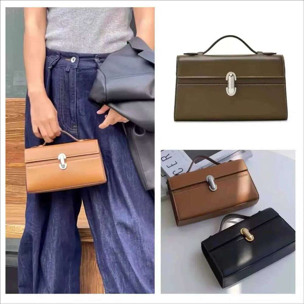 High end light women s bag folding genuine leather handbag hand held small square French minimali