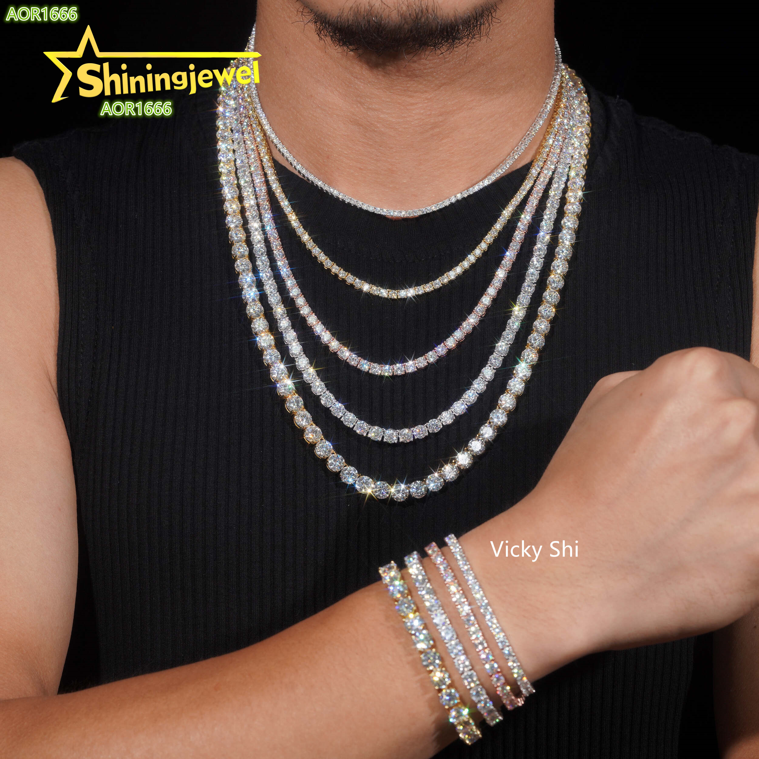 GRA Certificated 925 Silver 2MM to 5MM Moissanite Tennis Chain Men Fine Jewelry Moissanite Tennis Necklace Pass Diamond Tester