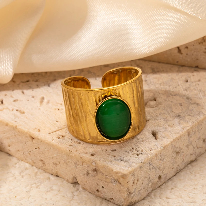 ENSHIR 316L Stainless Steel Inlaid Colorful Stone Wide Ring for Women Men Vintage French Temperament Jewelry Gift Wholesale 250805