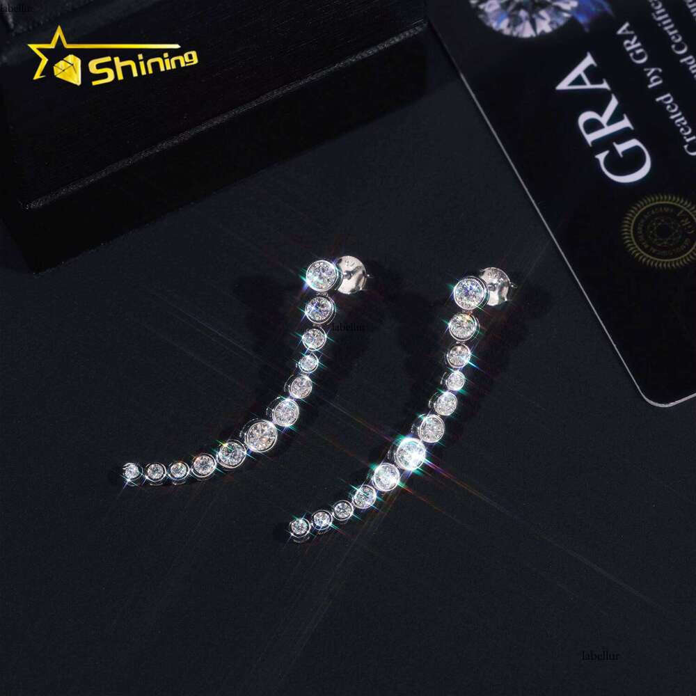 Fashion Jewelry Iced Out Bezel Design Sier Women Fine Custom VVS Moissanite Earrings Daily Wear
